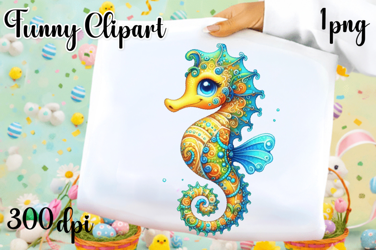 Watercolor baby sea Horse clipart. Cute sea illustrations
