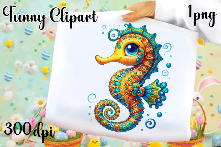 Watercolor baby sea Horse clipart. Cute sea illustrations
