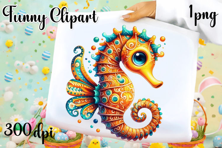 Watercolor baby sea Horse clipart. Cute sea illustrations