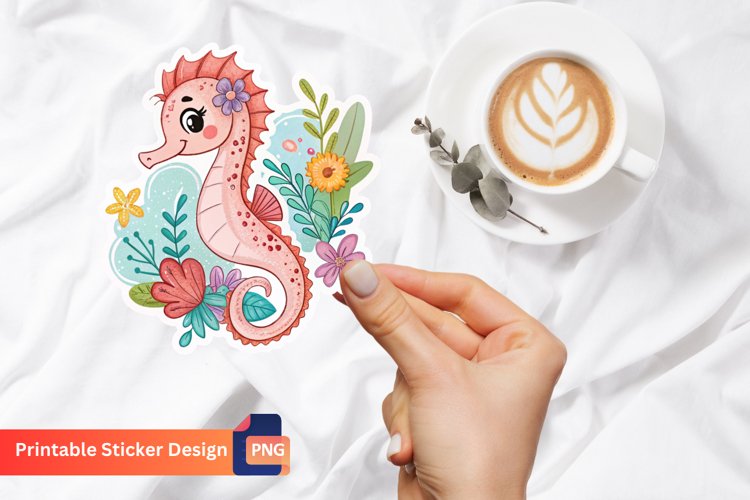 Sea Horse Flowers Sticker, Ocean Themed Sticker example image 1