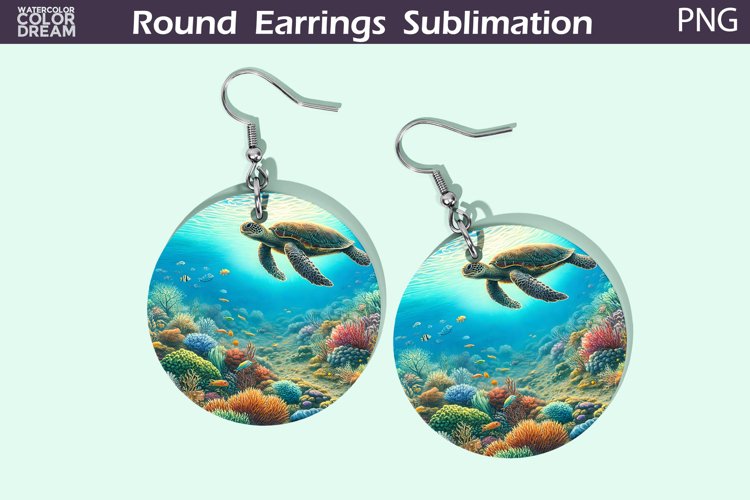 Sea Turtle Round Earrings | Ocean Earrings Sublimation