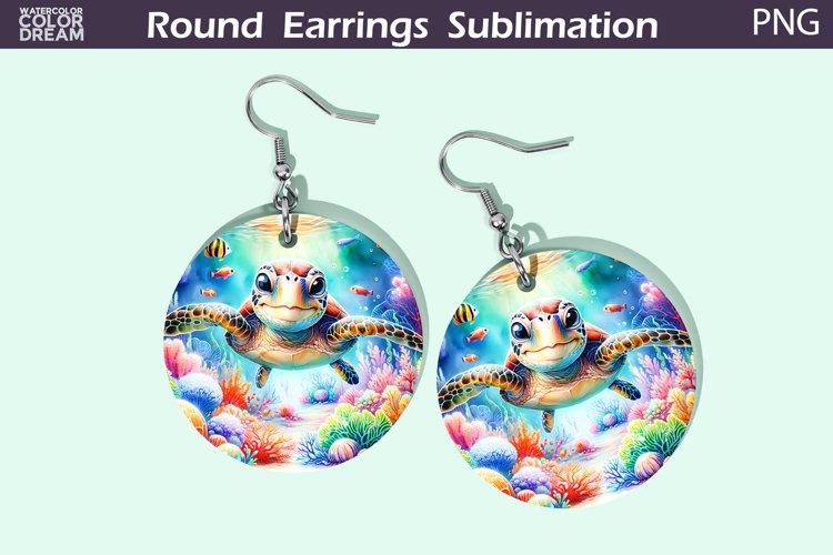 Sea Turtle Round Earrings | Ocean Earrings Sublimation