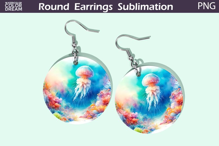 Sea Jellyfish Round Earrings | Ocean Earrings Sublimation