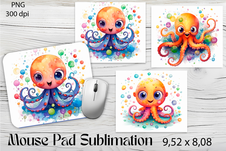 Watercolor Octopus Mouse Pad Design, Sea Sublimation Designs