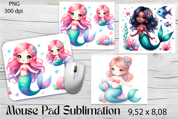 Watercolor Mermaid Mouse Pad Design, Sea Sublimation Designs