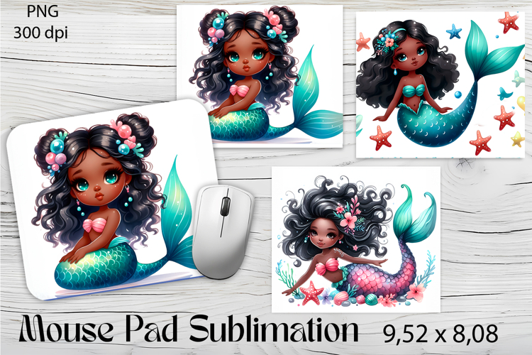 Watercolor Mermaid Mouse Pad Design, Sea Sublimation Designs