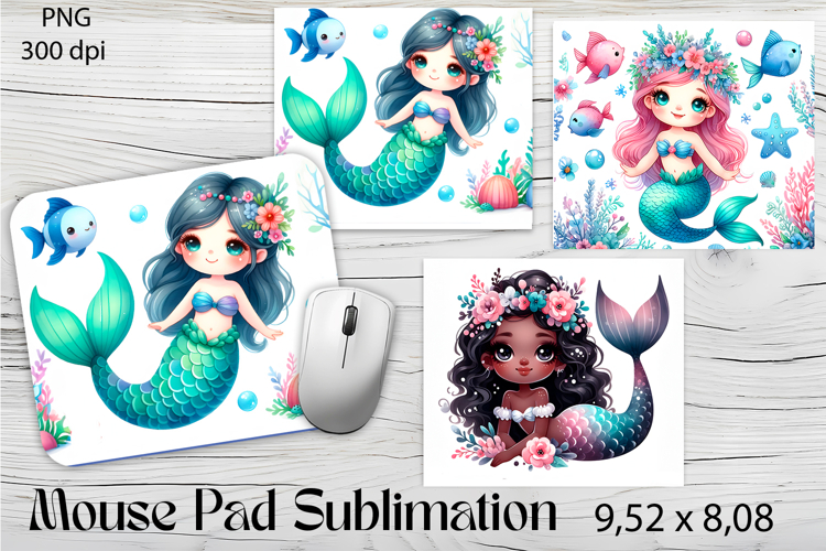 Watercolor Mermaid Mouse Pad Design, Sea Sublimation Designs