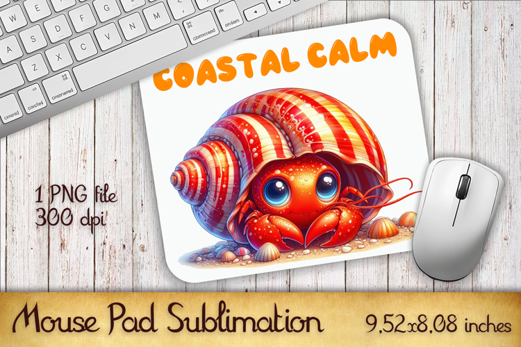 Cute Watercolor Baby Crab Mouse Pad Design, Sea Sublimation