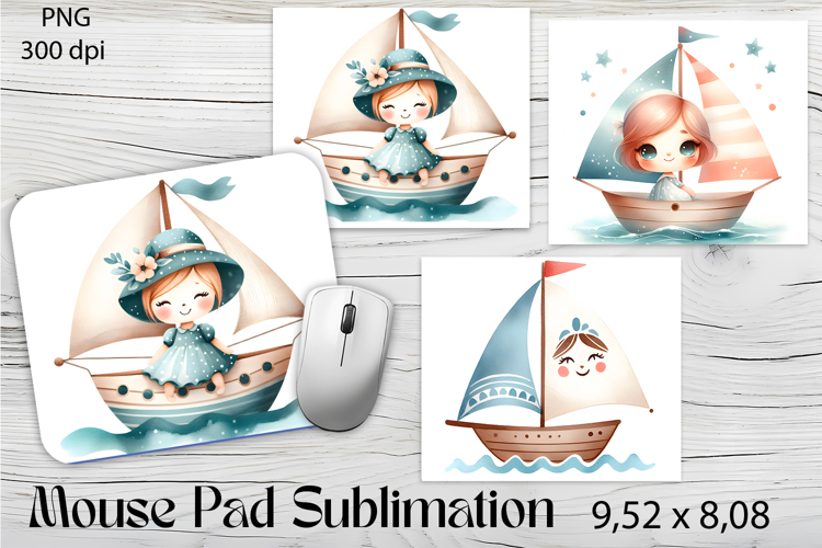 Watercolor sea Mouse Pad Design, Sea Cute ship