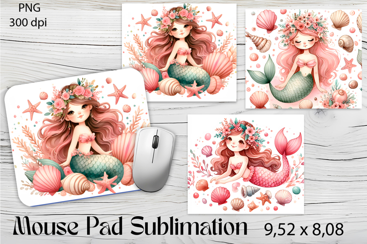 Watercolor Mermaid Mouse Pad Design, Sea Sublimation Designs