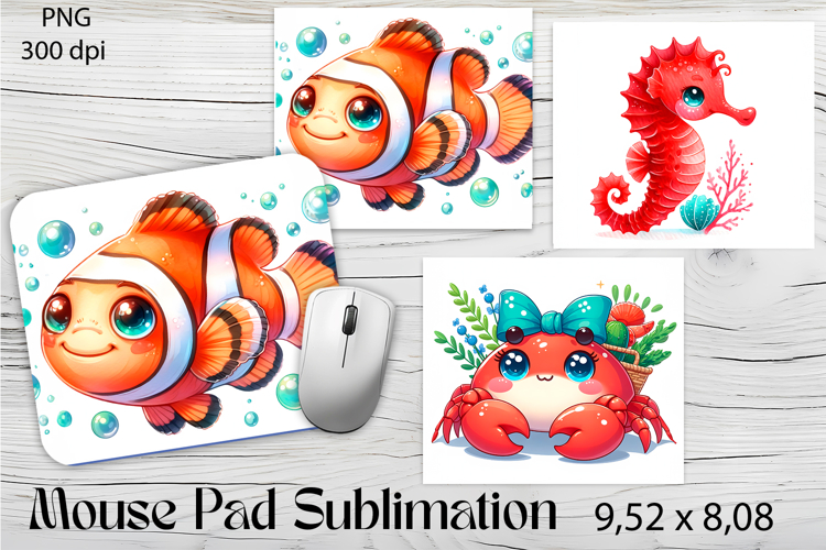 Watercolor Fish Mouse Pad Template, Sea Sublimation Design