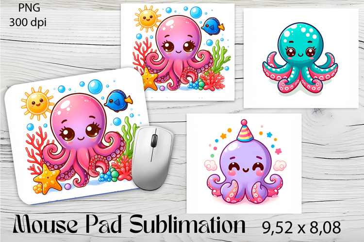 Watercolor Octopus Mouse Pad Design, Sea Sublimation Designs