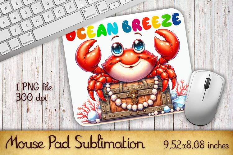 Cute Watercolor Baby Crab Mouse Pad Design, Sea Sublimation example image 1