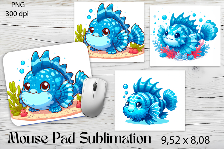 Watercolor Fish Mouse Pad Template, Sea Sublimation Design