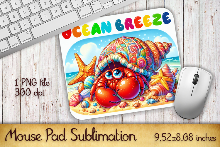 Cute Watercolor Baby Crab Mouse Pad Design, Sea Sublimation example image 1