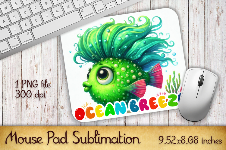 Watercolor Fish Mouse Pad Template, Sea Sublimation Design