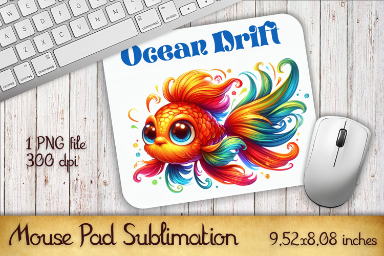 Watercolor Fish Mouse Pad Template, Sea Sublimation Design