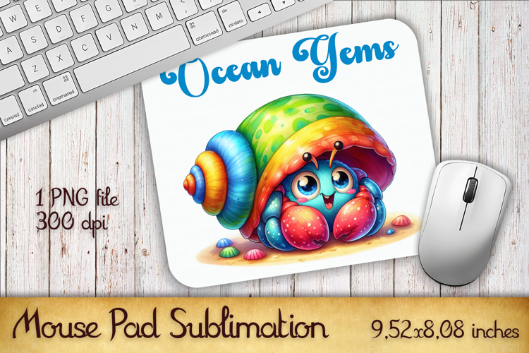 Cute Watercolor Baby Crab Mouse Pad Design, Sea Sublimation example image 1