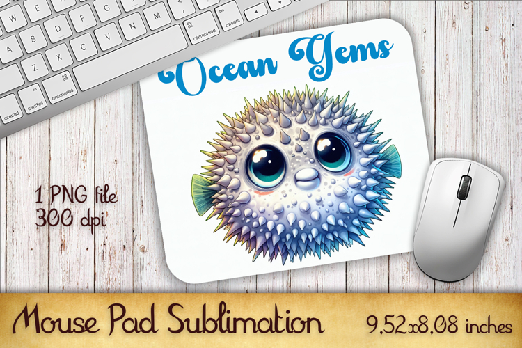 Watercolor Fish Mouse Pad Template, Sea Sublimation Design