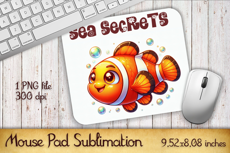 Watercolor Fish Mouse Pad Template, Sea Sublimation Design