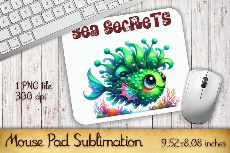 Watercolor Fish Mouse Pad Template, Sea Sublimation Design