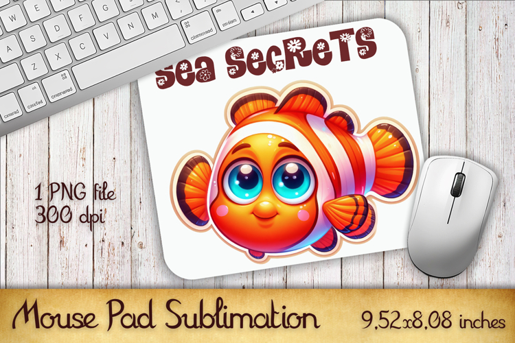 Watercolor Fish Mouse Pad Template, Sea Sublimation Design