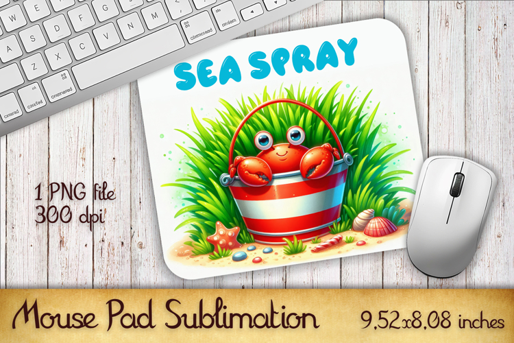 Cute Watercolor Baby Crab Mouse Pad Design, Sea Sublimation example image 1