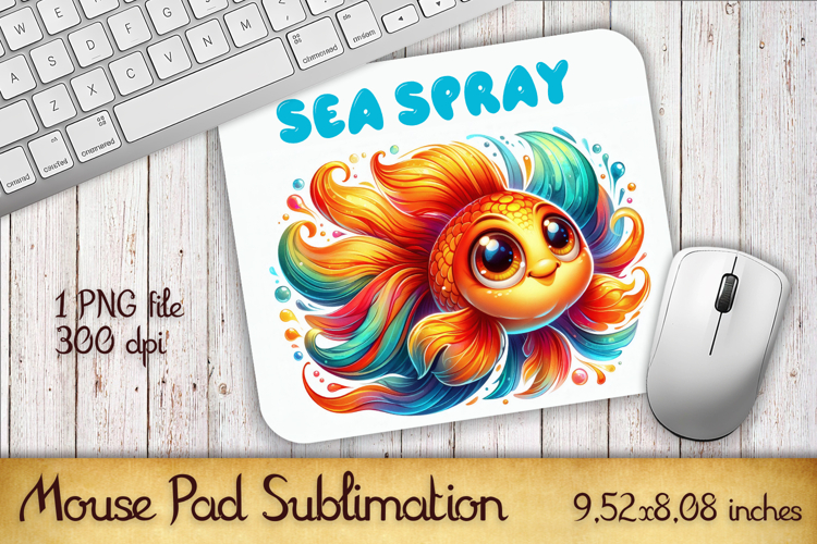 Watercolor Fish Mouse Pad Template, Sea Sublimation Design