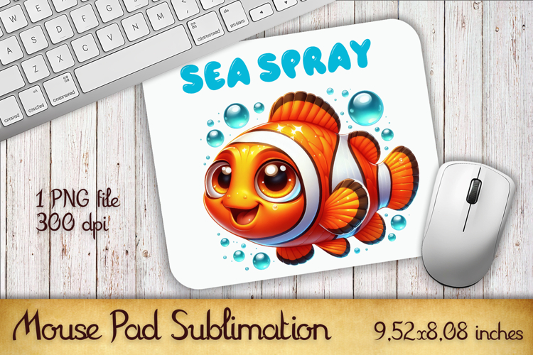Watercolor Fish Mouse Pad Template, Sea Sublimation Design