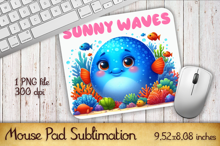 Watercolor Fish Mouse Pad Template, Sea Sublimation Design
