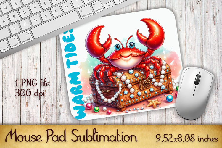 Cute Watercolor Baby Crab Mouse Pad Design, Sea Sublimation example image 1