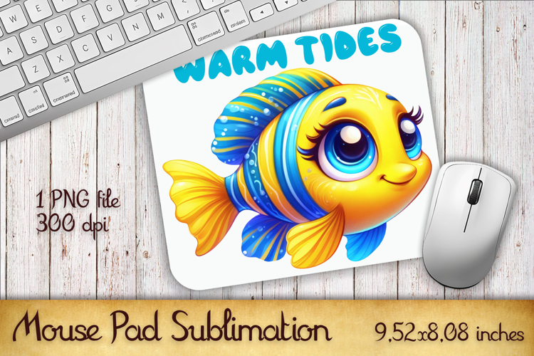 Watercolor Fish Mouse Pad Template, Sea Sublimation Design