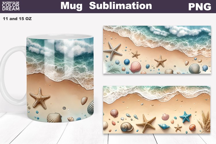 Sea Wave Mug Sublimation | Beach Ocean Mug Wrap