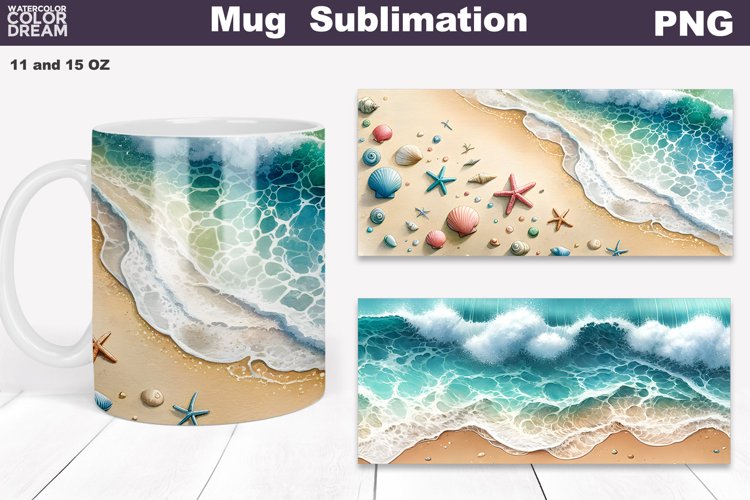 Sea Wave Mug Sublimation | Beach Ocean Mug Wrap example image 1