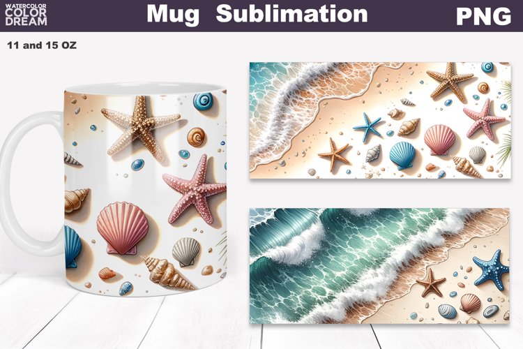 Sea Wave Mug Sublimation | Beach Ocean Mug Wrap