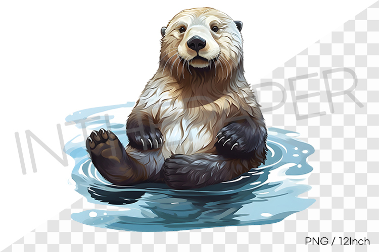 Smiling sea otter floating on water PNG marine sea animal