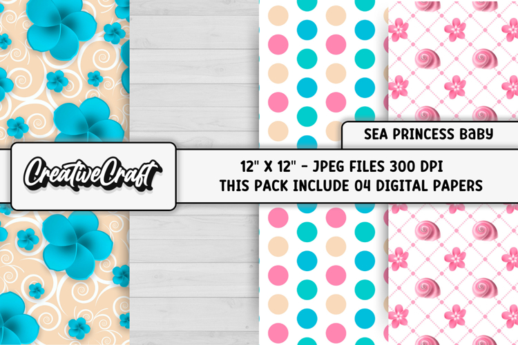 Sea Princess Baby Digital Paper, princess graphic designs