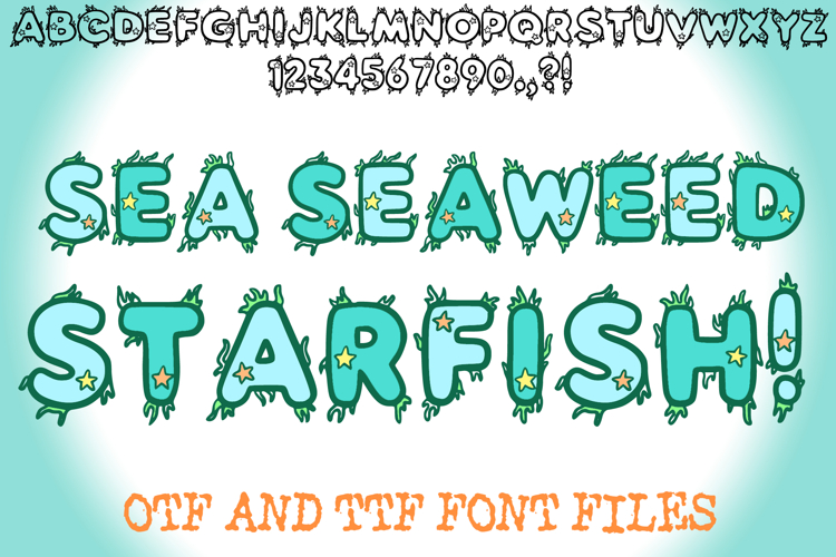 Sea Seaweed Starfish Alphabet Lettering ABC Text Font