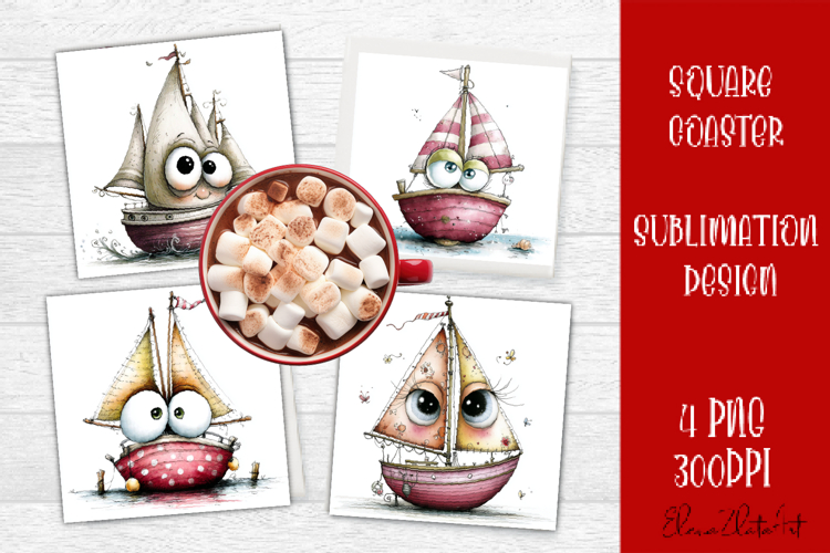 Sea Ship Square Coaster Sublimation PNG | Nautical Summer example image 1