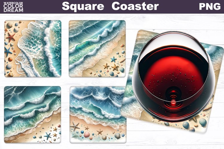 Sea Wave Square Coaster | Beach Ocean Square Coaster