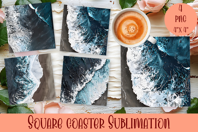 Sea Square Coaster Sublimation Design