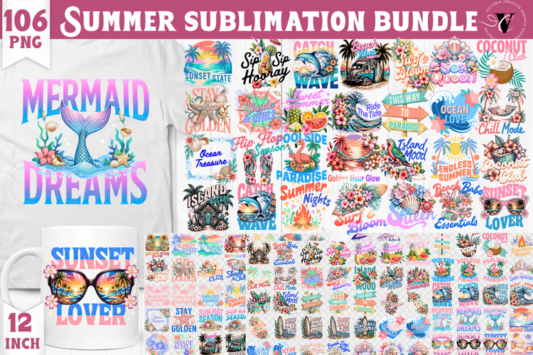 Summer Sublimation Clipart bundle | Retro beach sea PNG