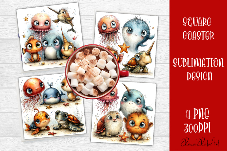 Sea summer square coaster SUBLIMATION example image 1