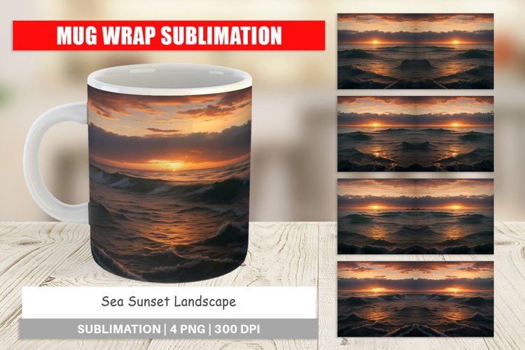 Mug sublimation design Sea Sunset Landscape example image 1
