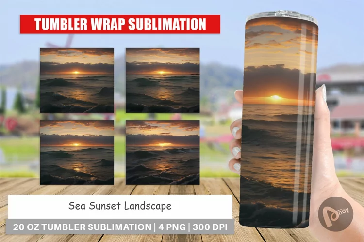 Tumbler Sublimation Wrap Sea Sunset Landscape