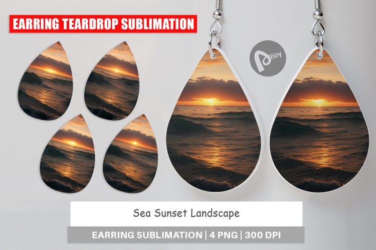 Earring teardrop sublimation design Sea Sunset Landscape