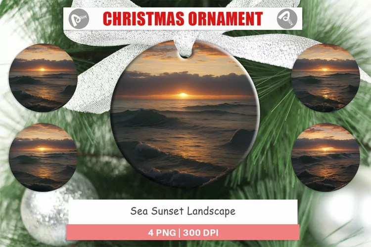 Christmas Ornaments Sea Sunset Landscape