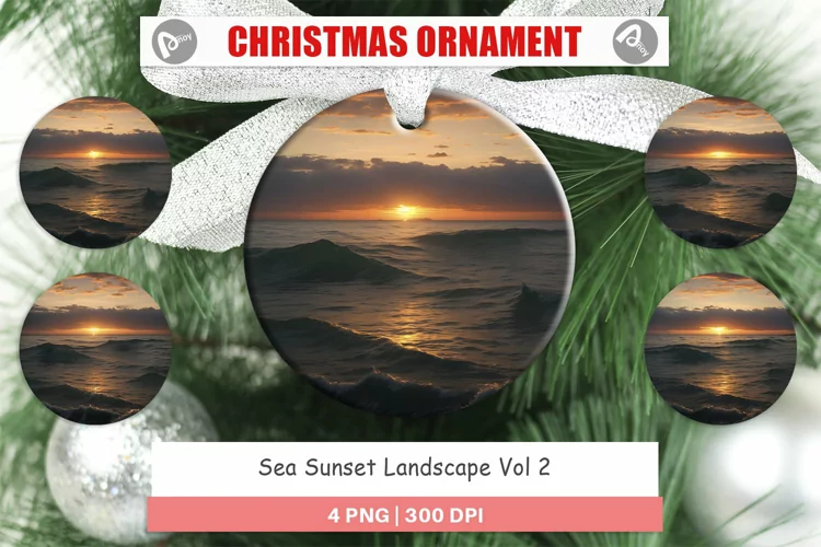 Christmas Ornaments Sea Sunset Landscape