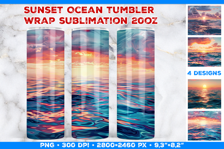 Sunset Ocean Tumbler Wrap Sublimation Design
