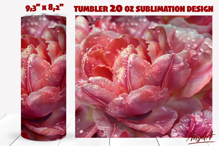 Floral tumbler wrap / pink tulip tumbler sublimation 20 oz